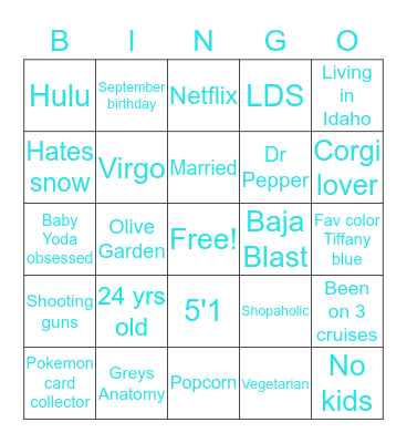 A Little About Kylie :) Bingo Card