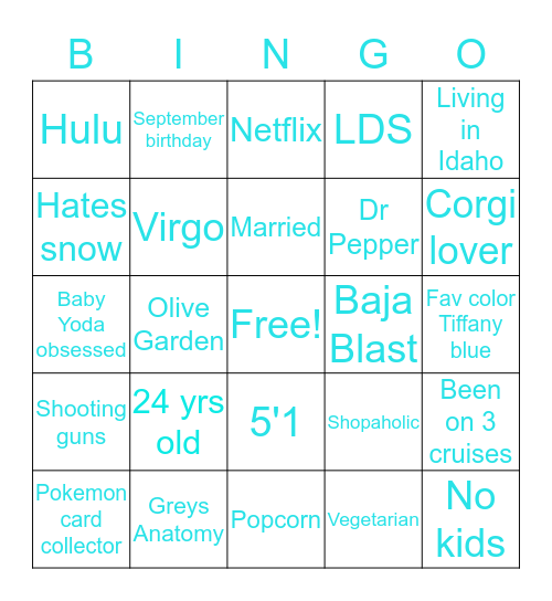 A Little About Kylie :) Bingo Card