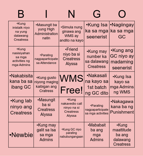 Bingo WMS Bingo Card