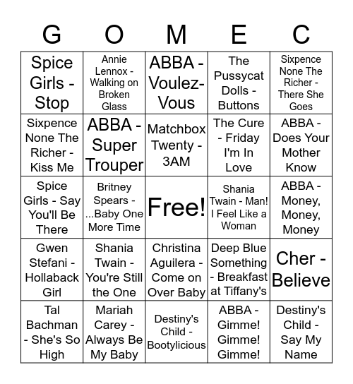 MEC Music Bingo Round 3 Bingo Card