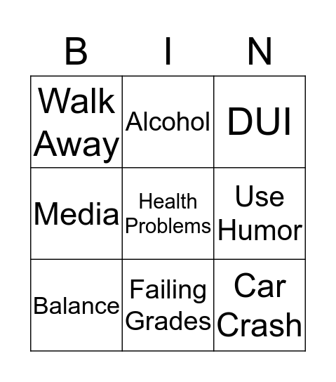 Alcohol Bingo Card