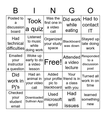 Online Class Bingo! Bingo Card