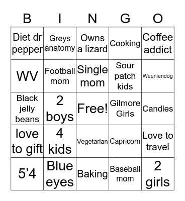 Jennifer’s  Bingo Card