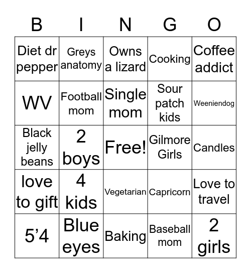 Jennifer’s  Bingo Card