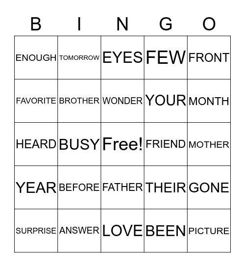 ELI'S SIGHT WORDS UNIT 6 Bingo Card