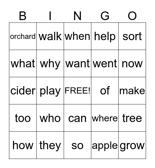 Apple Bingo Card