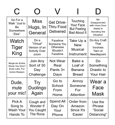 Quarantine Bingo Card