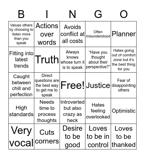 enneagram type 2 bingo