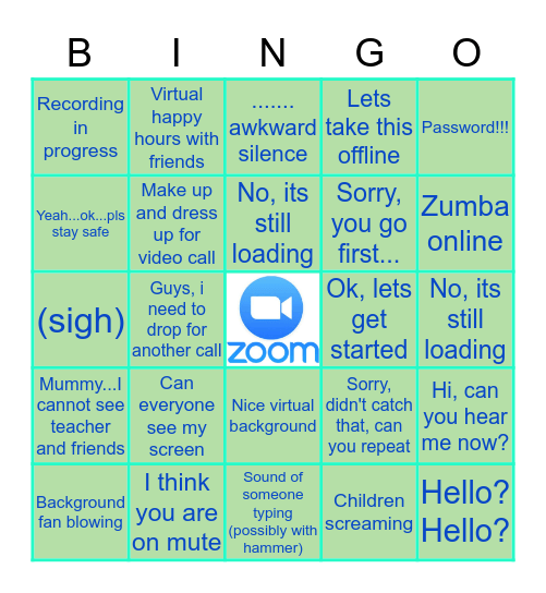 "Zoom Meeting" Bingo Card