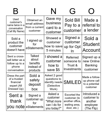 BANKER BINGO Card