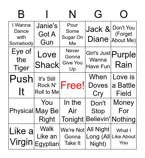 80's Bingo Card