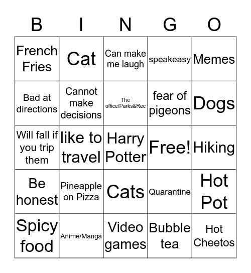 Hinge Bingo Card