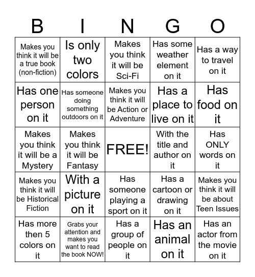 Book Cover Bingo Card