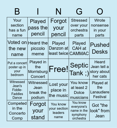 O J M R  BINGO Card