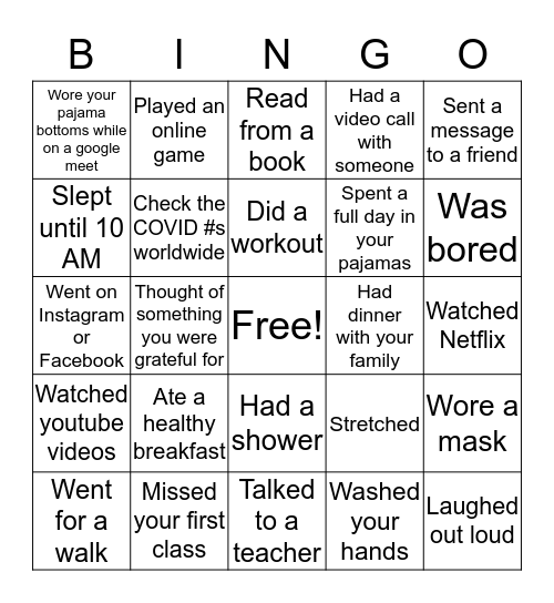 Advisory Showdown- What did you do this week? Bingo Card