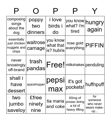 Bingo of Me Bingo Card