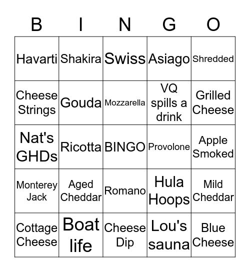 Cheese Lovers Bingo Card