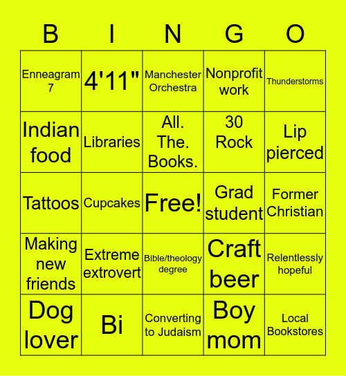 BETH Bingo Card