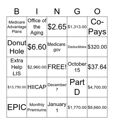 Medicare Open Enrollment Bingo Card