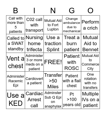 EMS Bingo Card