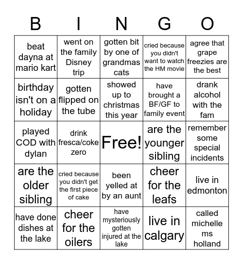 fam bingo Card