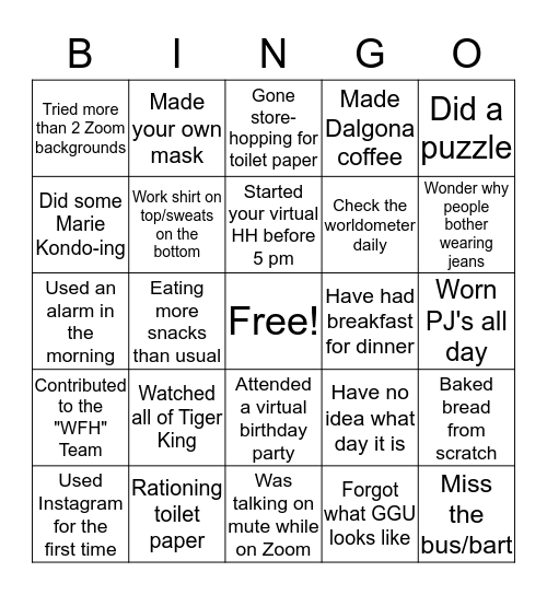 DSS Bingo - Quarantine Addition Bingo Card