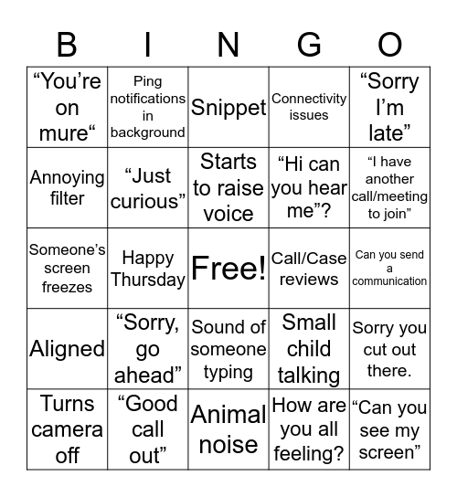 Roundtable Bingo Card