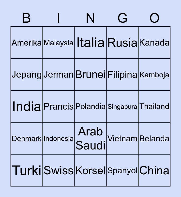 NEGARA DDEULGI Bingo Card