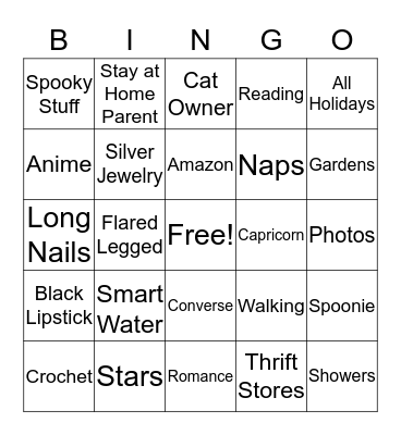 Callie Bingo Card