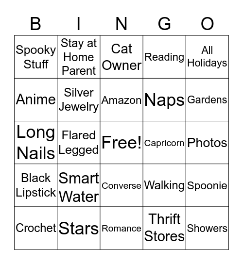 Callie Bingo Card