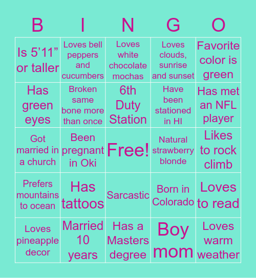 Emily’s Bingo Card