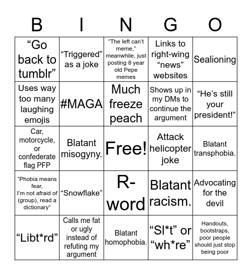 Edgelord Bingo Card