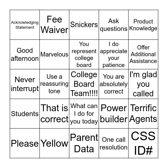 COLLEGE BOARD Bingo Card