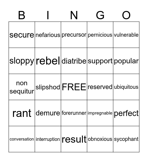 SAT #1 Bingo Card