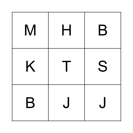 B H K M S T Bingo Card