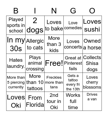 About me Bingo Card