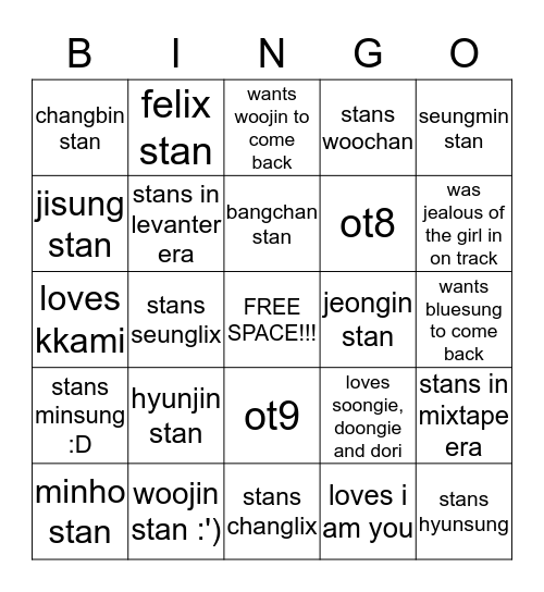 STRAY KIDS BINGO!!! Bingo Card