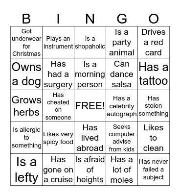 People Bingo Card