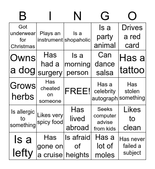 People Bingo Card