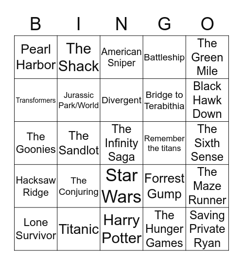 Quarantine Movies To Watch Bingo Card