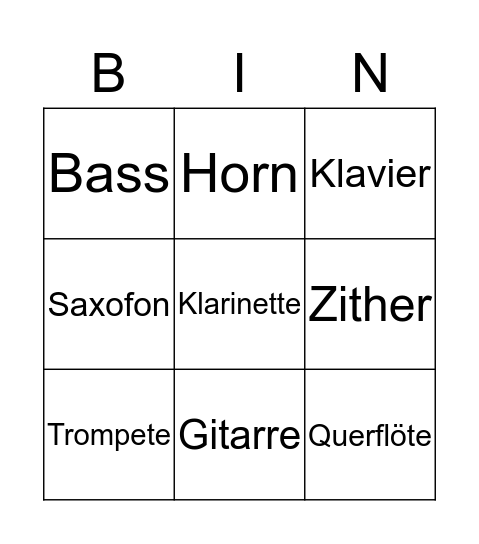 Musikinstrumente Bingo Card