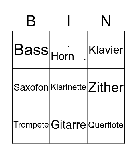 Musikinstrumente Bingo Card