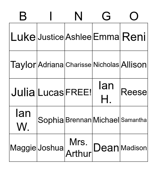 Name Bingo Card