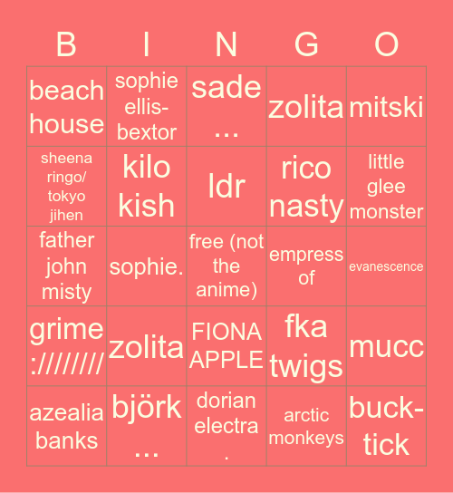 jorts non kpop music bingo Card