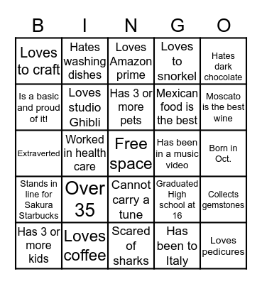 Kristina’s Bingo Card