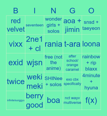jorts k pop music bingo Card
