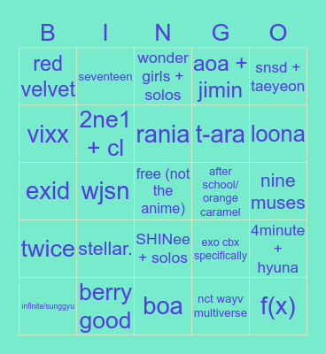 jorts k pop music bingo Card