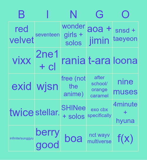jorts k pop music bingo Card