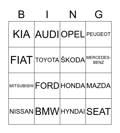 Automargi bingo Card