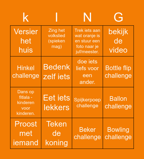 Koningsspelen bingo de Sleutelaar Bingo Card